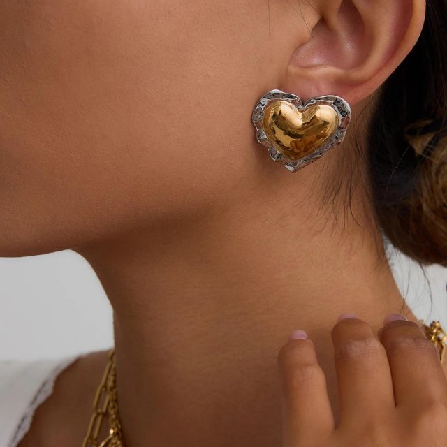Two-Tone Hammered Heart Earrings