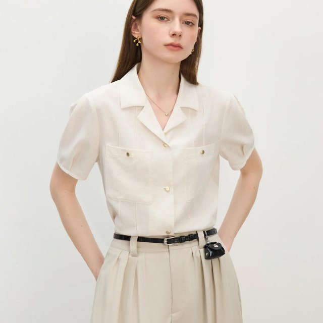 Men's Summer Linen Blend Short Sleeve Shirt with Retro Collar – Minimalist Style