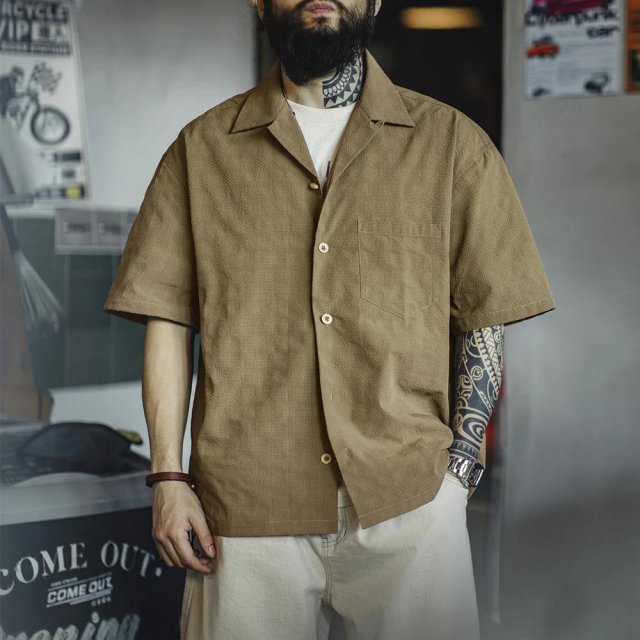 Men’s Summer Pleated Short Sleeve Shirt