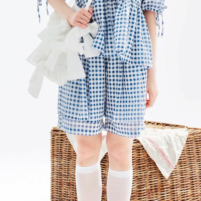 Sweet Blue Plaid Loose Summer Shorts for Women