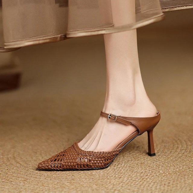 Elegant Women’s High Heel Ankle Strap Sandals – 7cm Thin Heel Party Pumps