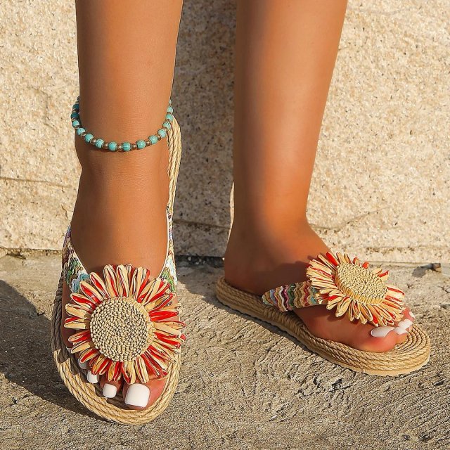 Women's Linen Sunflower Flip-Flops