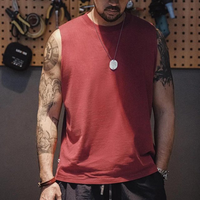 Men's Vintage Cotton Tank Top Sleeveless Sports Vest for Fitness