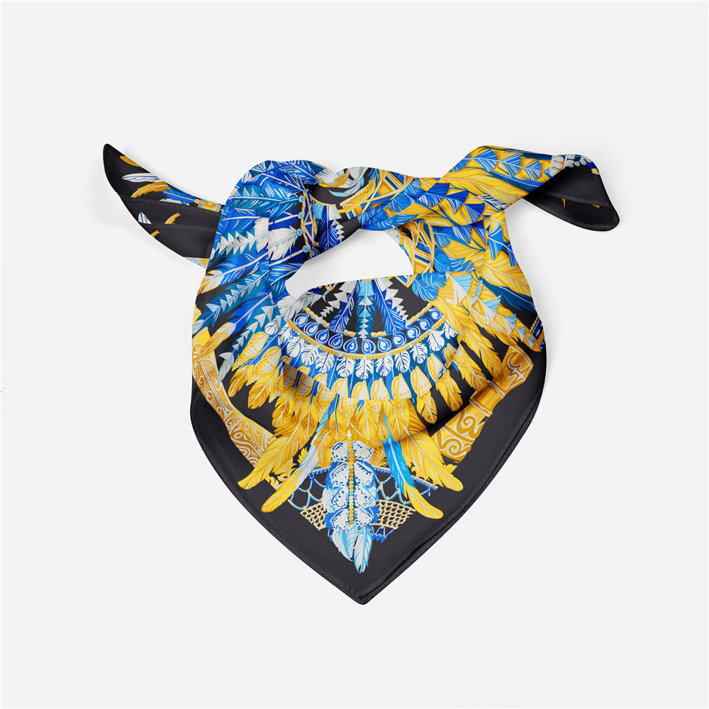 Luxury Feather Print Silk Square Scarf for Women 6