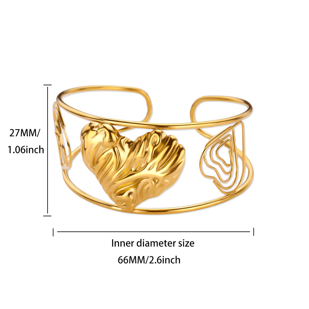 Gold Geometric Heart Cuff Bangle – Waterproof Stainless Steel 6