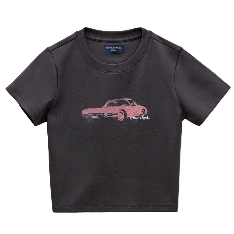 Vintage Racing Print Gray Crop Top thumbnail 5