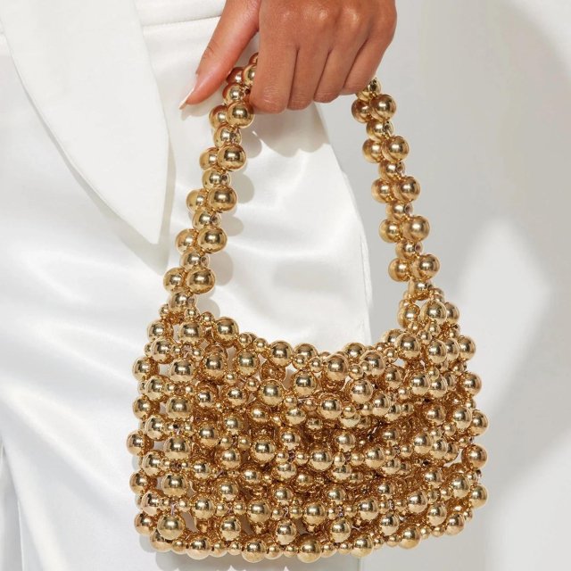 Elegant Gold-Beaded Acrylic Clutch for Weddings & Festive Parties